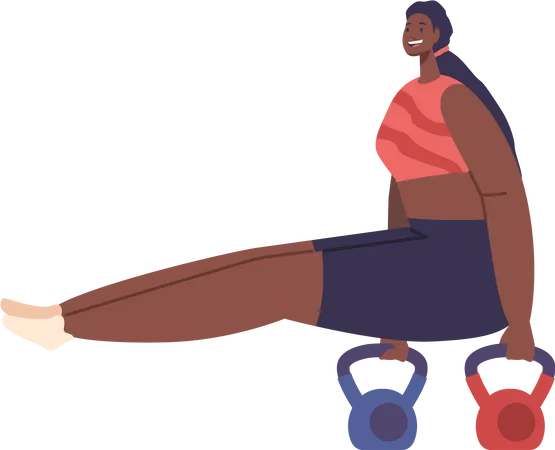 Powerful Black Woman With Sculpted Muscles Performing Challenging Kettlebell Calisthenics Workout In L Sit Position At Gym Showcasing Strength And Determination Cartoon People Vector Illustration Illustration