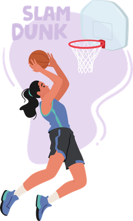 Powerful Female Basketball Player Character Soars Through The Air  Illustration