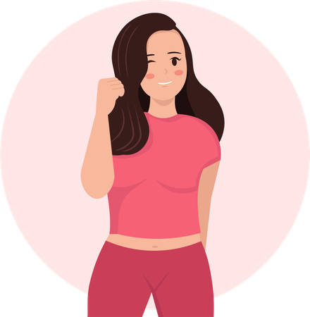 Powerful lady showing fist meaning success luck and achieving some goal  일러스트레이션
