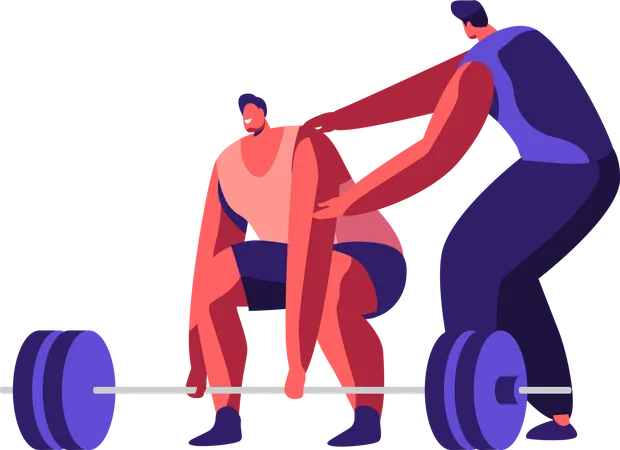 Powerlifter Training in Gym with Coach Help  Illustration