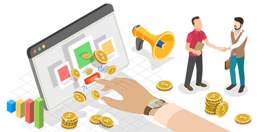 PPC-Digitalmarketingkampagne und Pay-per-Click-Werbung  Illustration