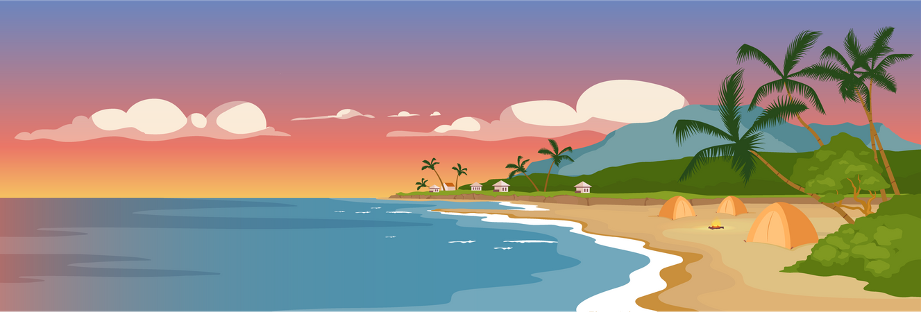 Praia de areia tropical  Ilustração