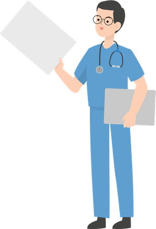 Médico segurando placa  Ilustração