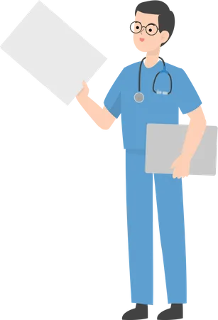 Médico segurando placa  Ilustração