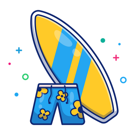 Prancha e shorts de surf  Ilustração
