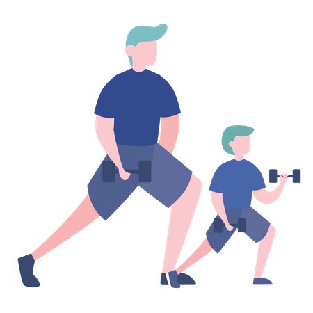 Pai e filho fazendo exercício  Ilustração