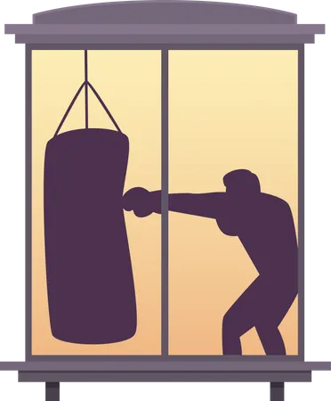 Prática de boxe vista da janela  Ilustração