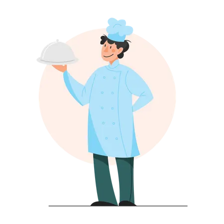 Cozinheiro segurando o prato de comida  Ilustração