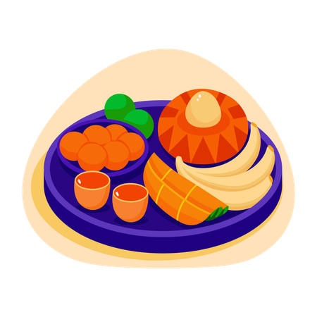 Prato de comida indiana  Ilustração