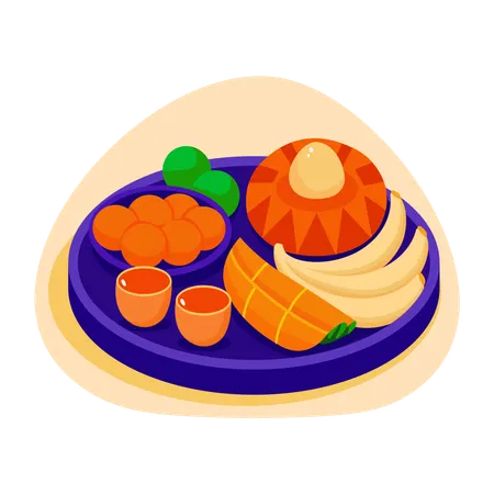 Prato de comida indiana  Ilustração
