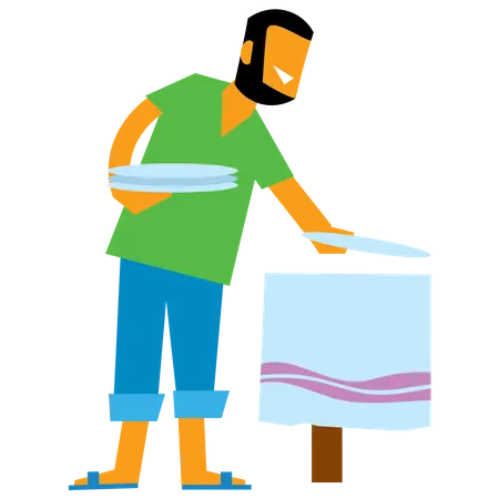 Homem montando prato  Ilustração