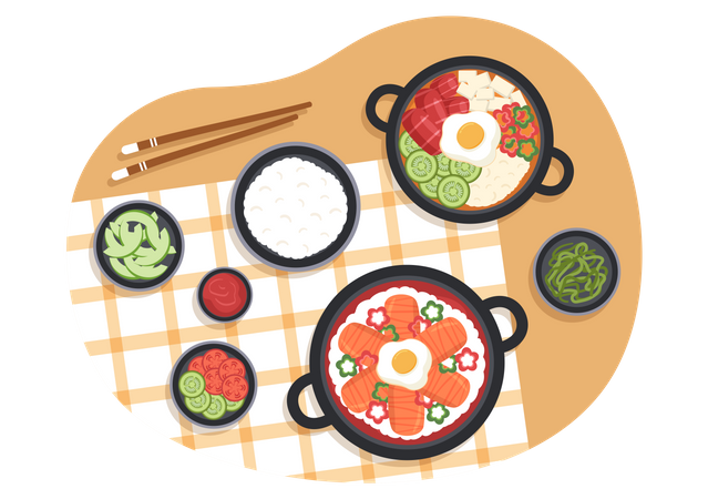 Pratos de comida coreana  Ilustração