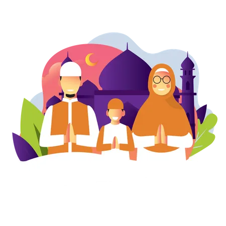 Prayer In Mosque  Illustration