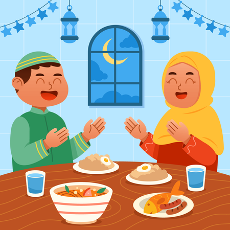 Praying At Pre Dawn Meal  Illustration