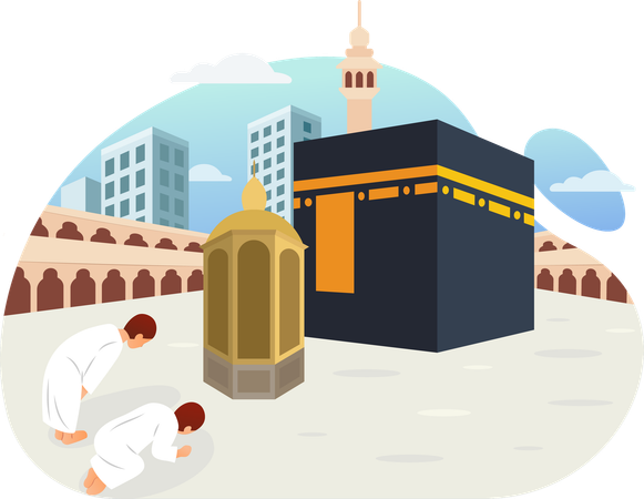 Praying behind the maqam ibrahim  Illustration