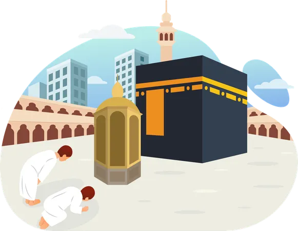 Praying behind the maqam ibrahim  Illustration