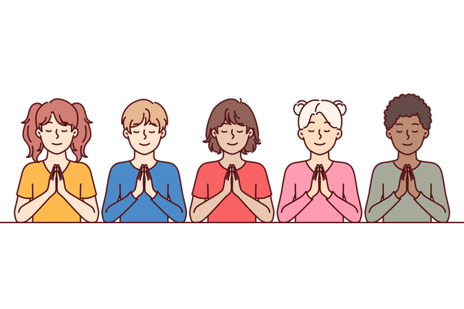 Praying children attending sunday religious school  Illustration