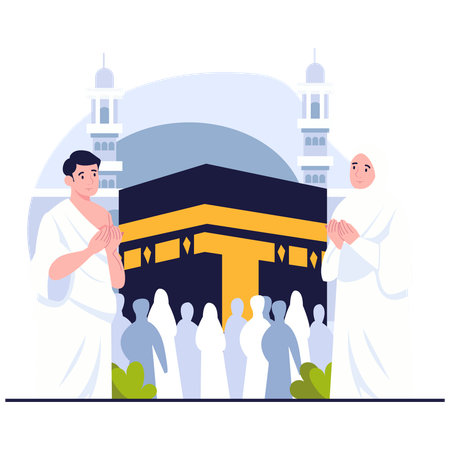 カアバ神殿の前で祈る  イラスト