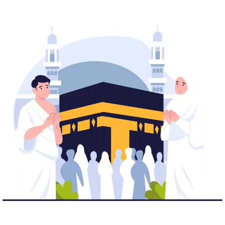 カアバ神殿の前で祈る  イラスト