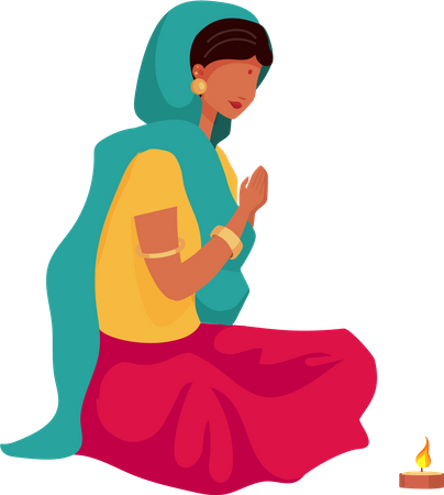 Praying indian girl  Illustration