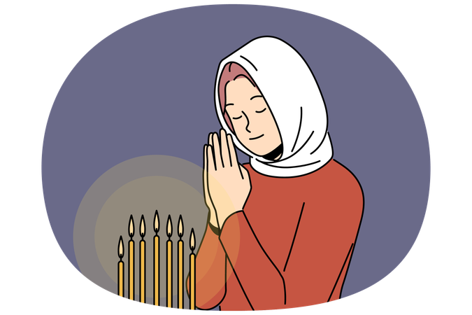 Praying woman stands in orthodox church  Illustration
