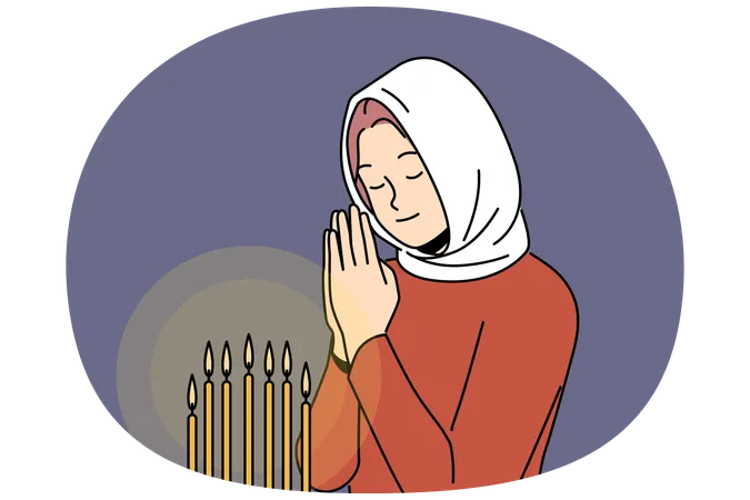 Praying woman stands in orthodox church  Illustration