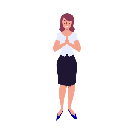 Praying young woman putting palms together religious  Illustration