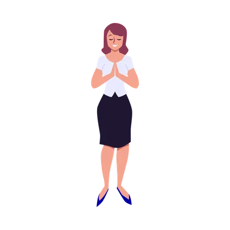 Praying young woman putting palms together religious  Illustration