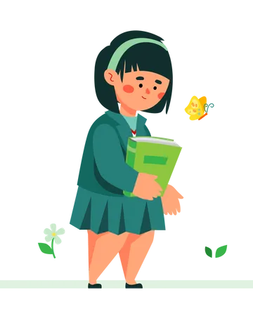 Pre teen girl going school  Illustration