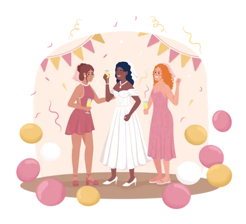 Pre Wedding Party For Bride 2 D Vector Isolated Illustration Wife To Be With Bridesmaids Flat Characters On Cartoon Background Olourful Editable Scene For Mobile Website Presentation Illustration