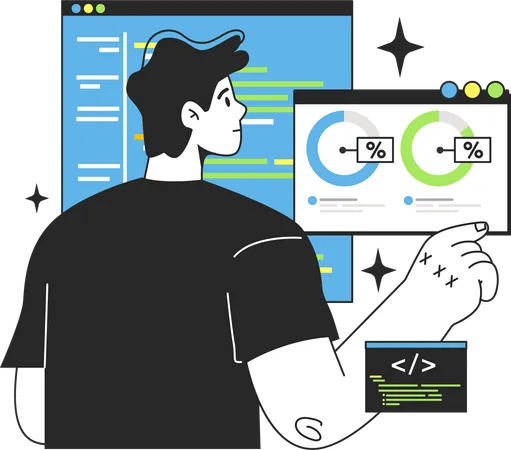 Desenvolvedor verificando a precisão do código  Ilustração