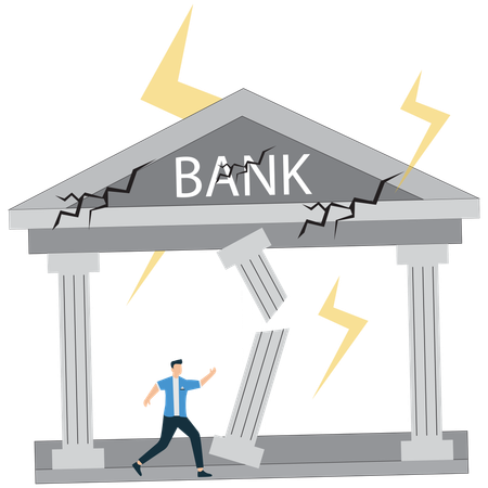 Prédio bancário desaba e homem foge  Ilustração