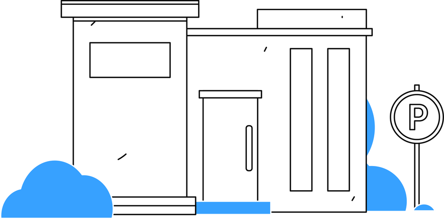 Prédio com estacionamento em frente  Ilustração