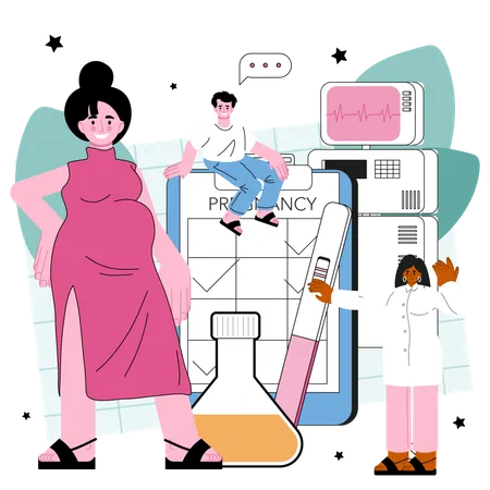 Reproductology And Obstetrics Concept Prenatal Clinic Service Doctor Assisting In Childbirth Pregnancy Monitoring And Management Flat Vector Illustration Illustration