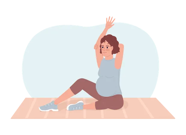 Pregnancy Stretches For Back Pain Relieving 2 D Vector Isolated Spot Illustration Pregnant Woman On Yoga Mat Flat Character On Cartoon Background Colorful Editable Scene For Mobile Website Magazine Illustration