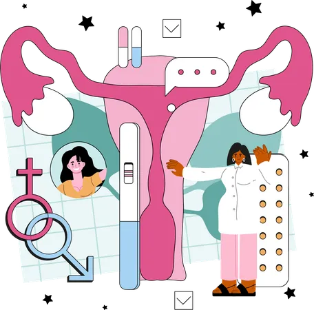 Pregnancy test and checking uterus  Illustration