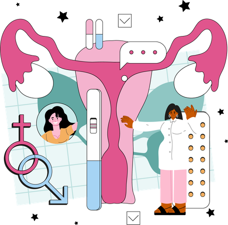 Pregnancy test and checking uterus  Illustration