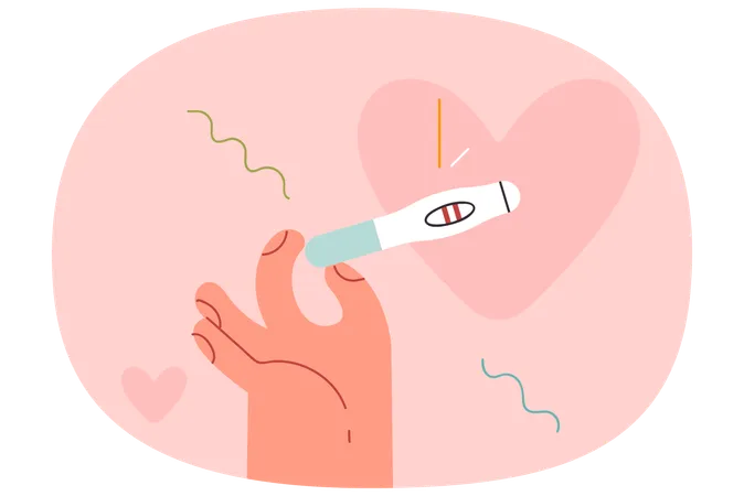 Pregnancy test with positive result in hand  Illustration