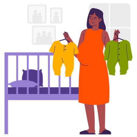 Pregnancy woman hold Baby clothes  Illustration