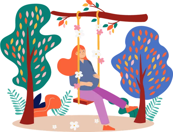 Pregnancy woman sitting on swing  Illustration