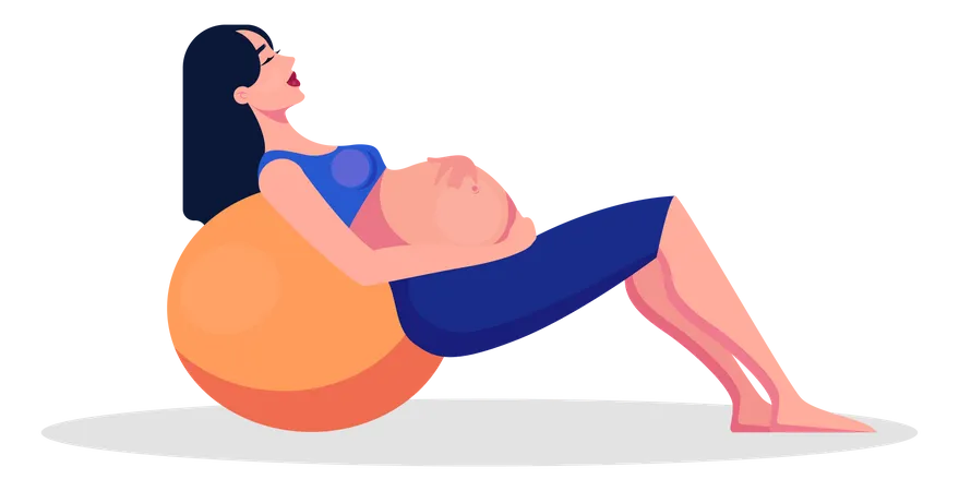 Pregnant female doing yoga with ball Illustration