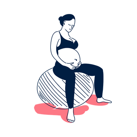 Pregnant female doing yoga with ball Illustration