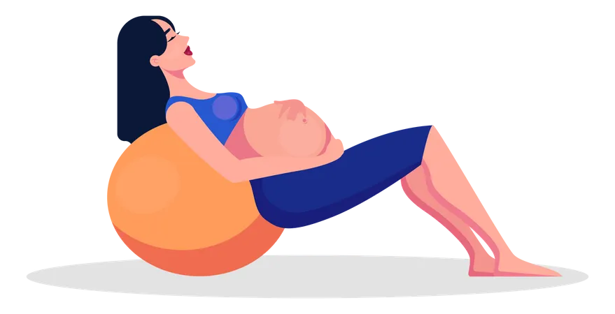 Pregnant female doing yoga with ball  Illustration