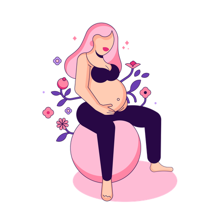 Pregnant female doing yoga with ball  Illustration