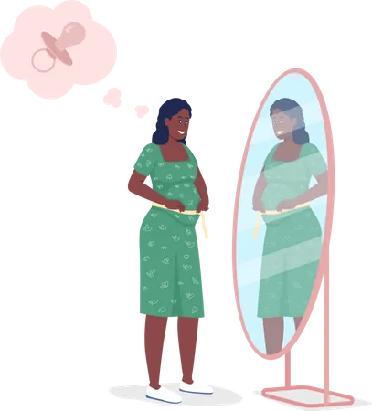 Pregnant Female Measuring Baby Belly  Illustration