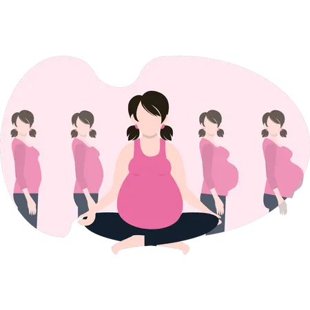 The Pregnant Girl Doing Yoga Illustration