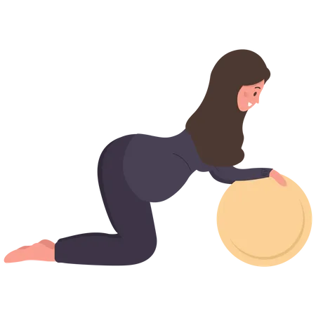 Pregnant girl doing yoga exercise using gym ball Illustration