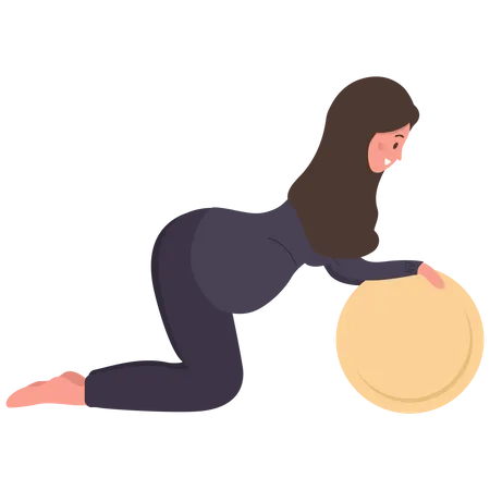 Pregnant girl doing yoga exercise using gym ball  Illustration