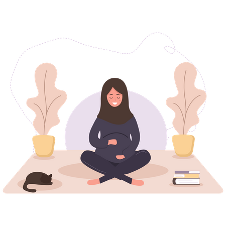 Pregnant girl doing yoga  Illustration