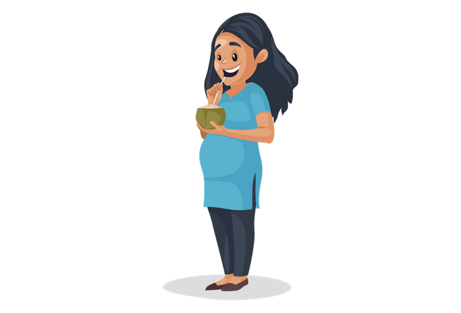 Pregnant girl drinking coconut water Illustration